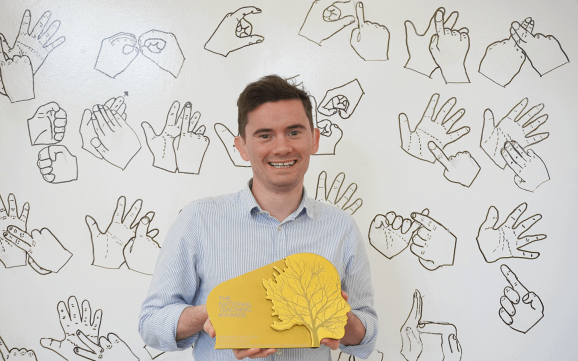 Matt alone with award